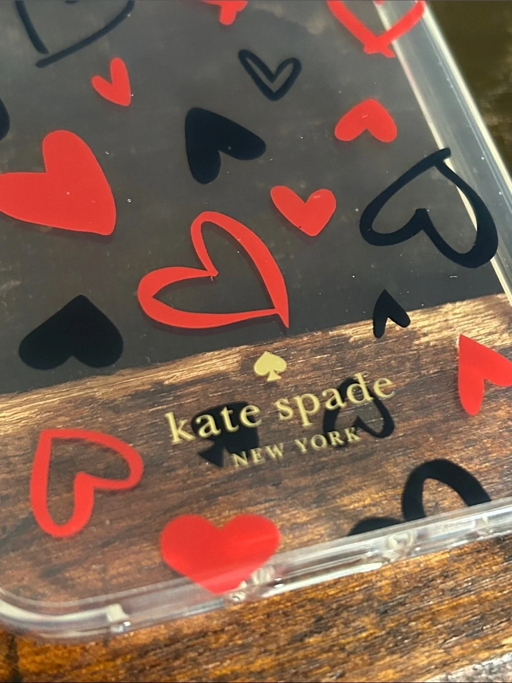 kate spade Clear Case with Red and Black Heart Pattern